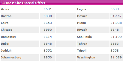 Business Class Special Offers